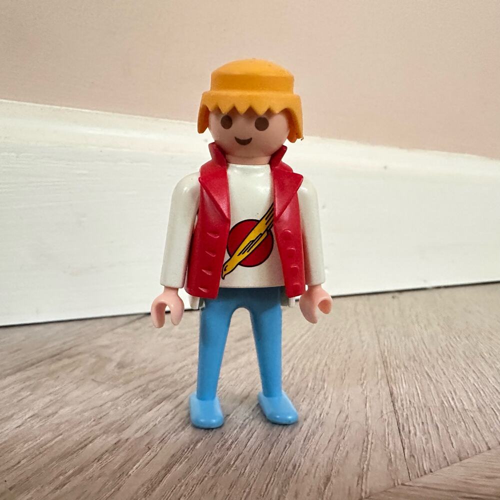 Playmobil 1974 Action Figure Man Red Vest Blonde Hair Blue Pants Rock Musician